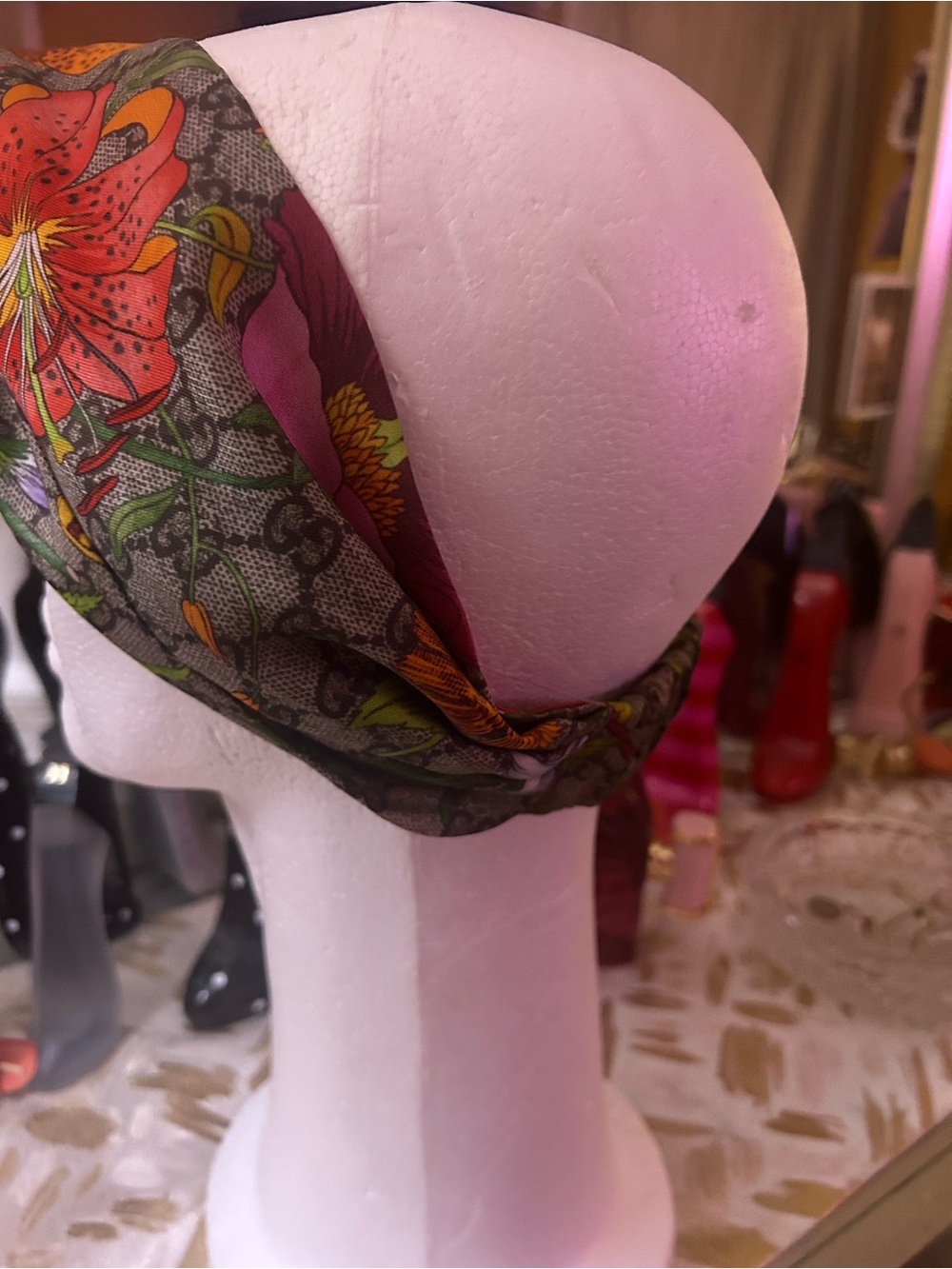 Gucci Floral Twist Headband in Gray with Multicolor Accents - Picture 11 of 14